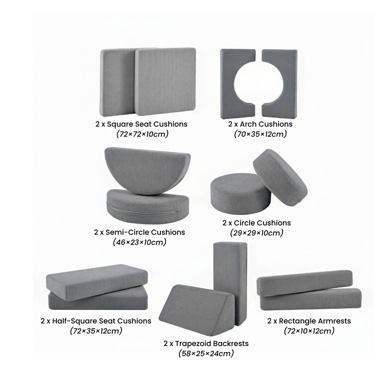 Modular Kids Play Couch – 14Pcs Convertible Sofa (Charcoal Grey)