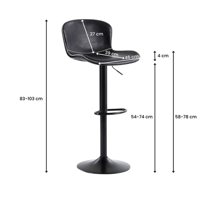 Mason Vintage Adjustable Faux Leather Bar Stools - Black (Set of 2)