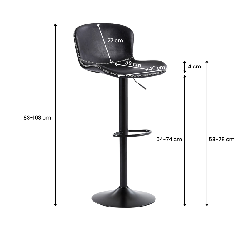 Mason Vintage Adjustable Faux Leather Bar Stools - Black (Set of 2)