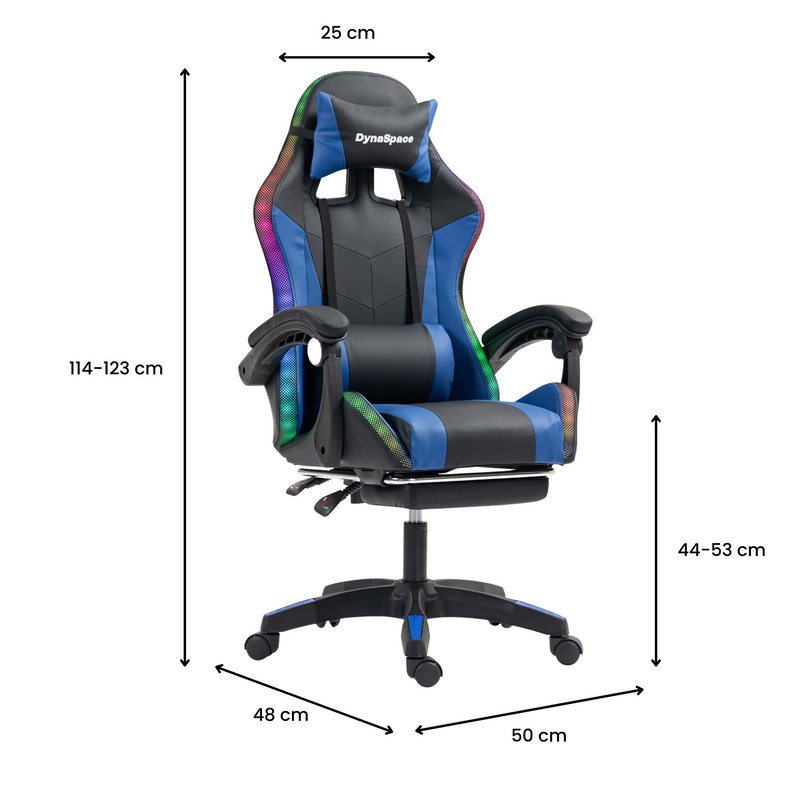 Vega LED Gaming Massage Office Chair With Footrest - Blue