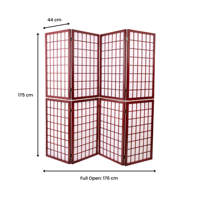 Red Wood Frame with Rice Paper Panels - 4P