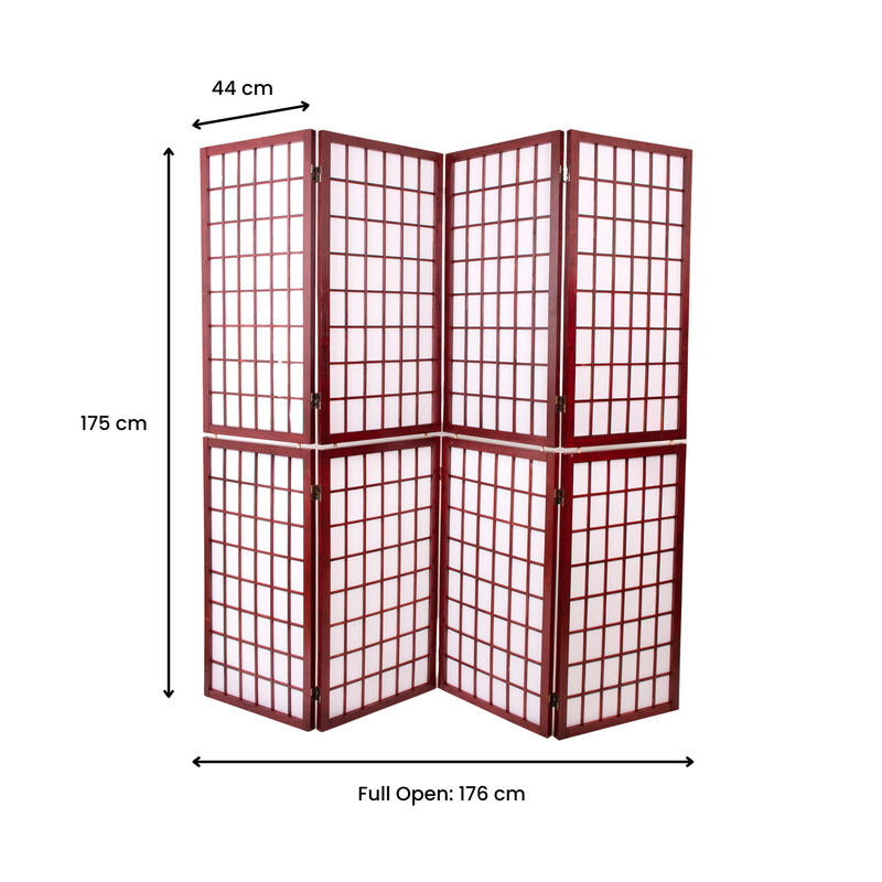 Red Wood Frame with Rice Paper Panels - 4P