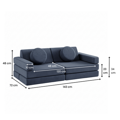 Modular Kids Play Couch – 14Pcs Convertible Sofa (Denim Blue)