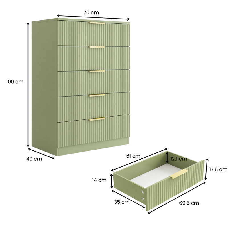 Elba 5-Drawer Chest – Green Matte