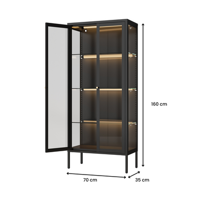 Ferro Black Glass Display Cabinet with Lights