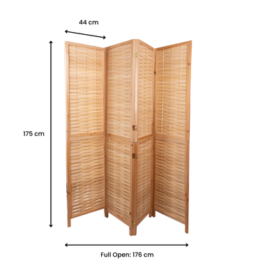 Natural Solid Wood Frame with Bamboo Strips Panels  - 4P