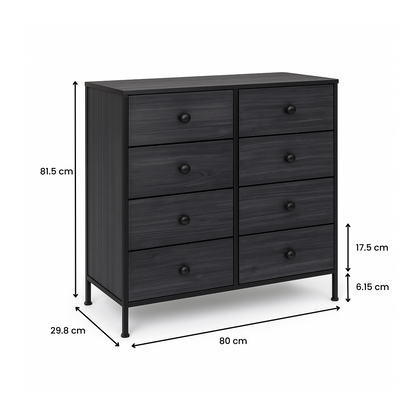 8 Drawer Double Dresser with Wood Top - Charcoal Black