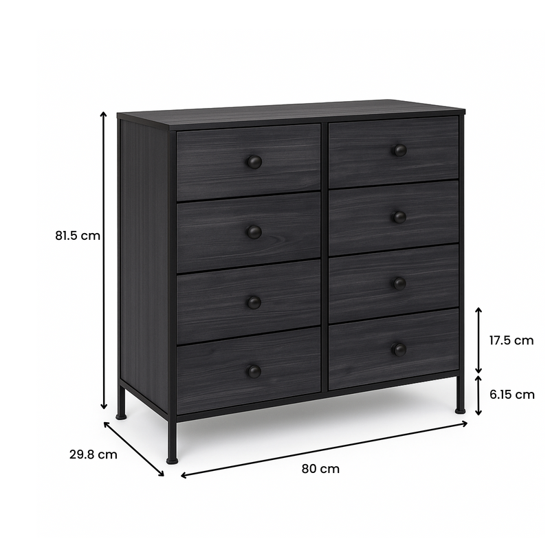 8 Drawer Double Dresser with Wood Top - Charcoal Black