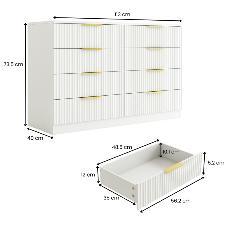 Elba 8-Drawer Chest – White Matte