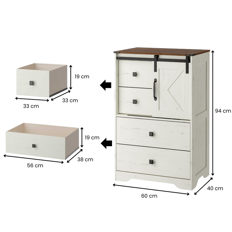 Mila Farmhouse 4 Drawer Tall Dresser