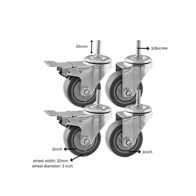 Heavy Duty Castors Set with 2 Brakes