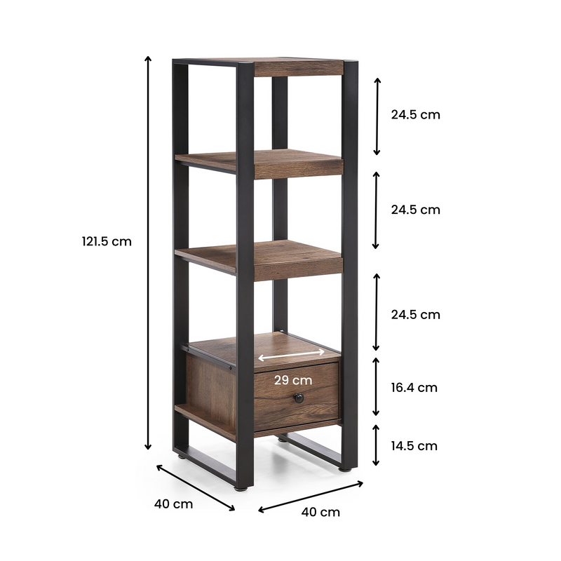 Slimline 4-Tier Bookshelf with Drawer