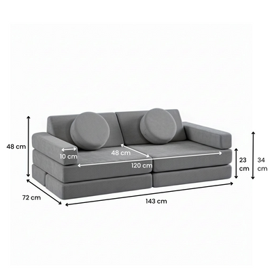 Modular Kids Play Couch – 14Pcs Convertible Sofa (Charcoal Grey)