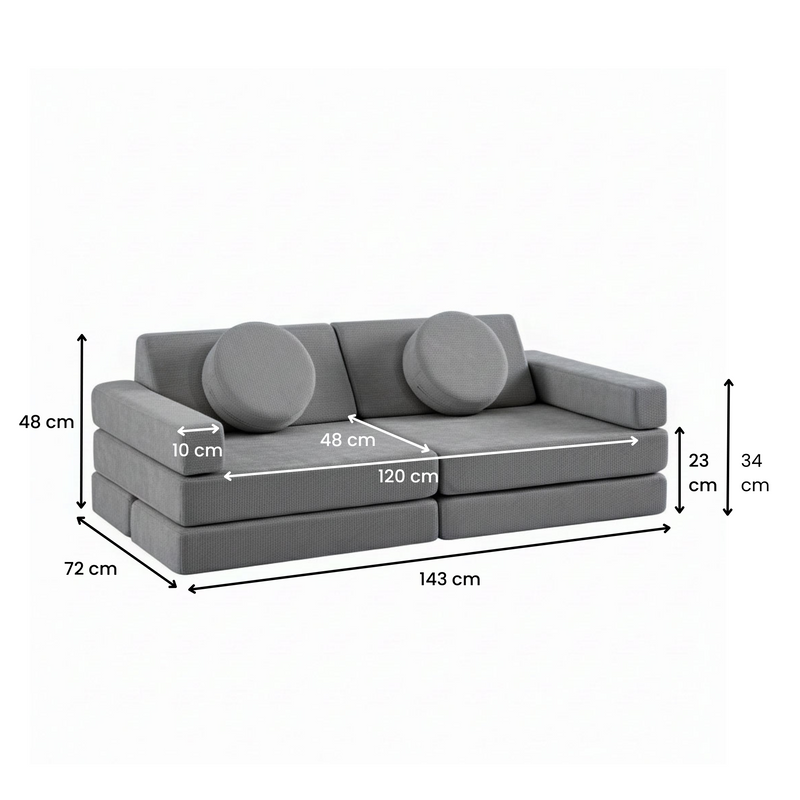 Modular Kids Play Couch – 14Pcs Convertible Sofa (Charcoal Grey)