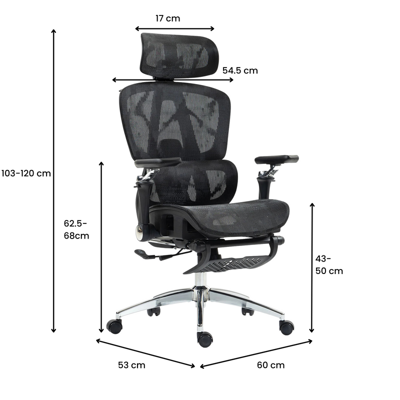 ErgoElite Ultimate Mesh Reclining Office Chair with Footrest – Black