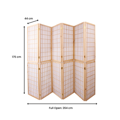 6-Panel Wooden Room Divider - Natural