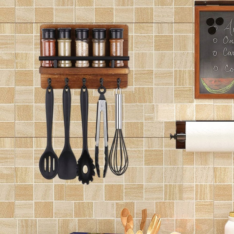 Wooden Wall Key Holder with 5 Hooks & Shelf