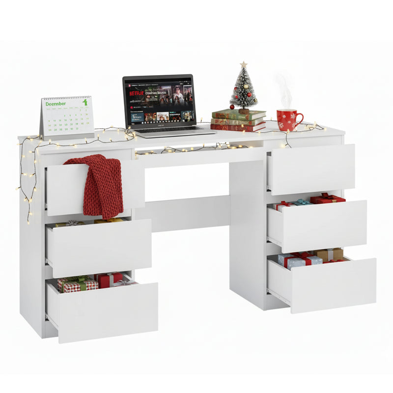 Nola Office Desk Dressing Table With 6 Drawers - White