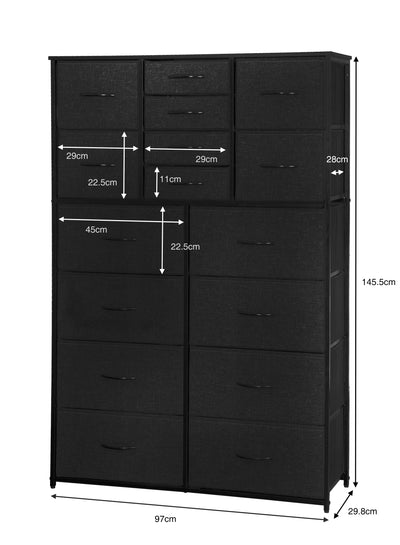 16 Drawer Storage Chest - Black
