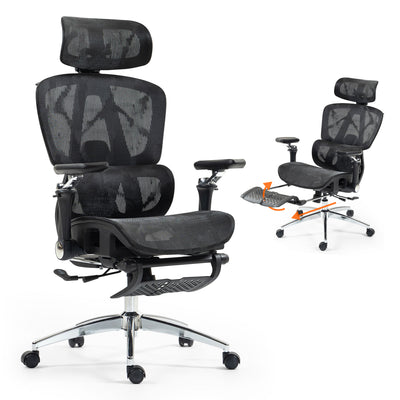 ErgoElite Ultimate Mesh Reclining Office Chair with Footrest – Black