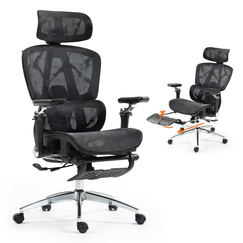 ErgoElite Ultimate Mesh Reclining Office Chair with Footrest – Black
