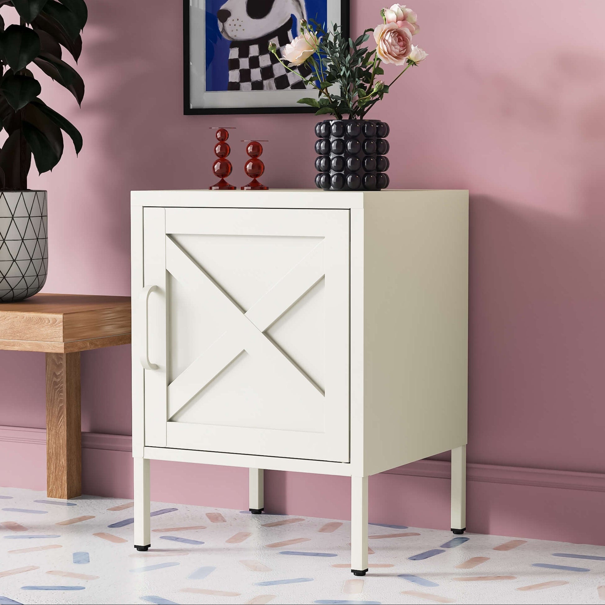 Table Locker Designs Bedside Table Locker Cream White - Steel Storage – Space General