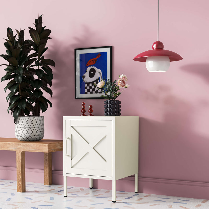 Hamptons  Bedside Table Locker - Cream White