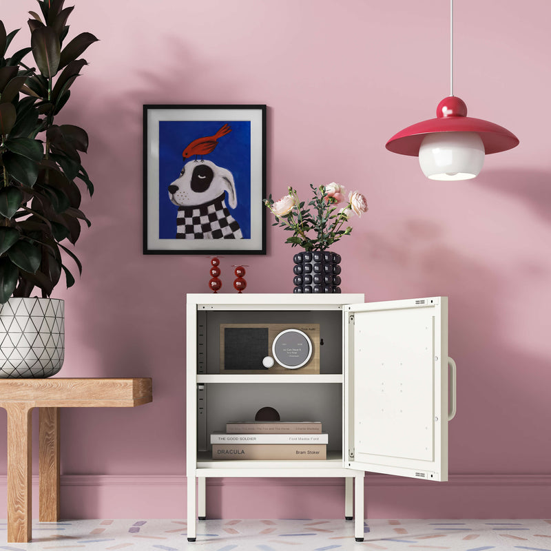 Hamptons  Bedside Table Locker - Cream White
