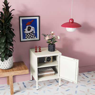 Hamptons  Bedside Table Locker - Cream White