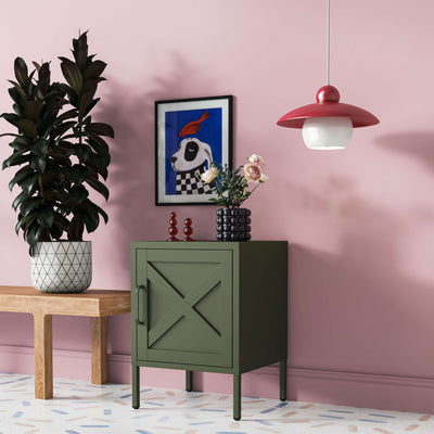 Hamptons Bedside Table Locker -  Army Green