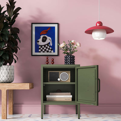 Hamptons Bedside Table Locker -  Army Green
