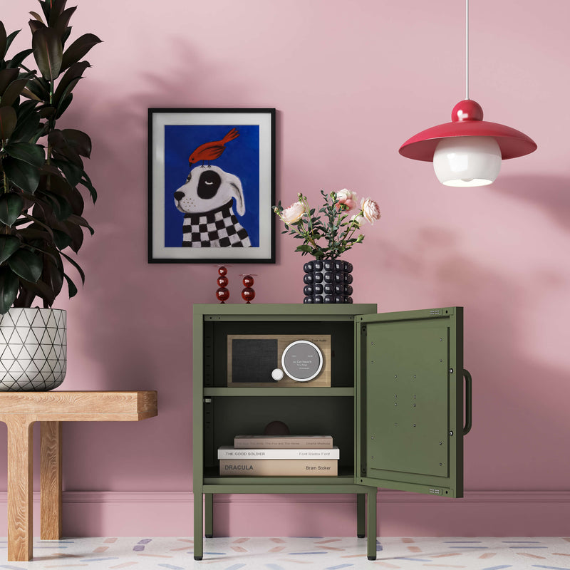 Hamptons Bedside Table Locker -  Army Green