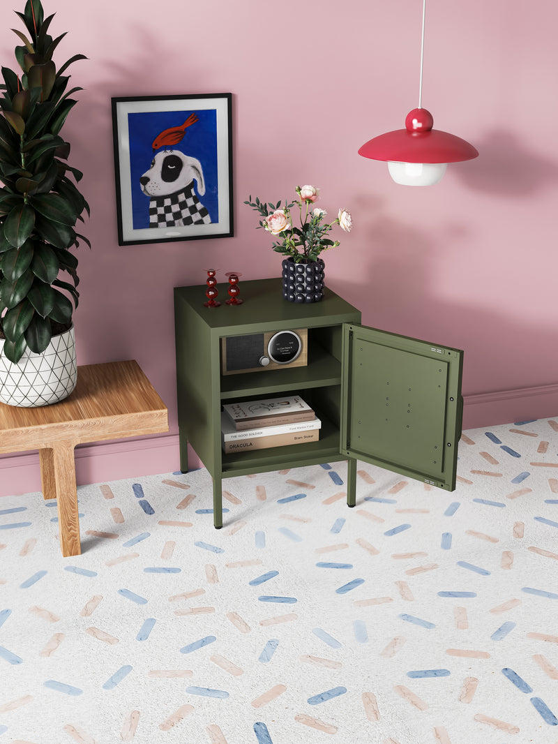 Phoenix Bedside Table Locker -  Army Green