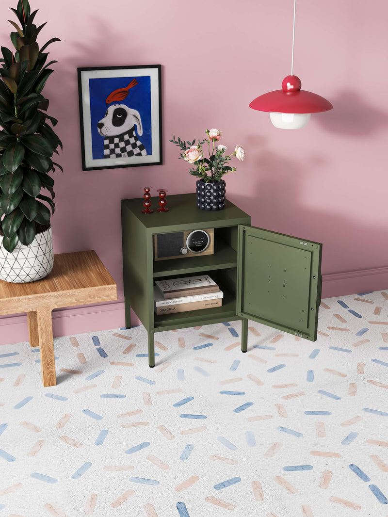 Hamptons Bedside Table Locker -  Army Green