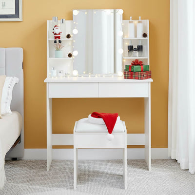 Ruby Dressing Table with LED Lights & Stool – White