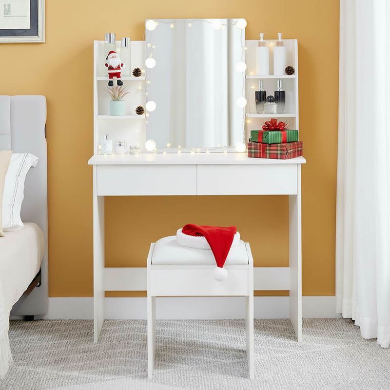 Ruby Dressing Table with LED Lights & Stool – White