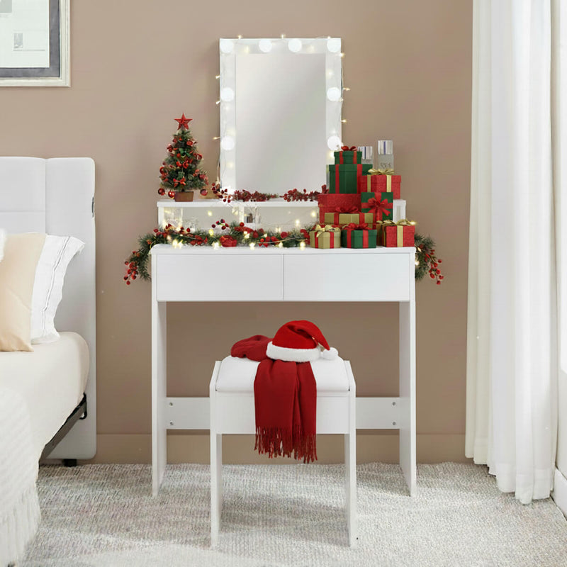 Ella Dressing Table with LED Lights & Stool – White