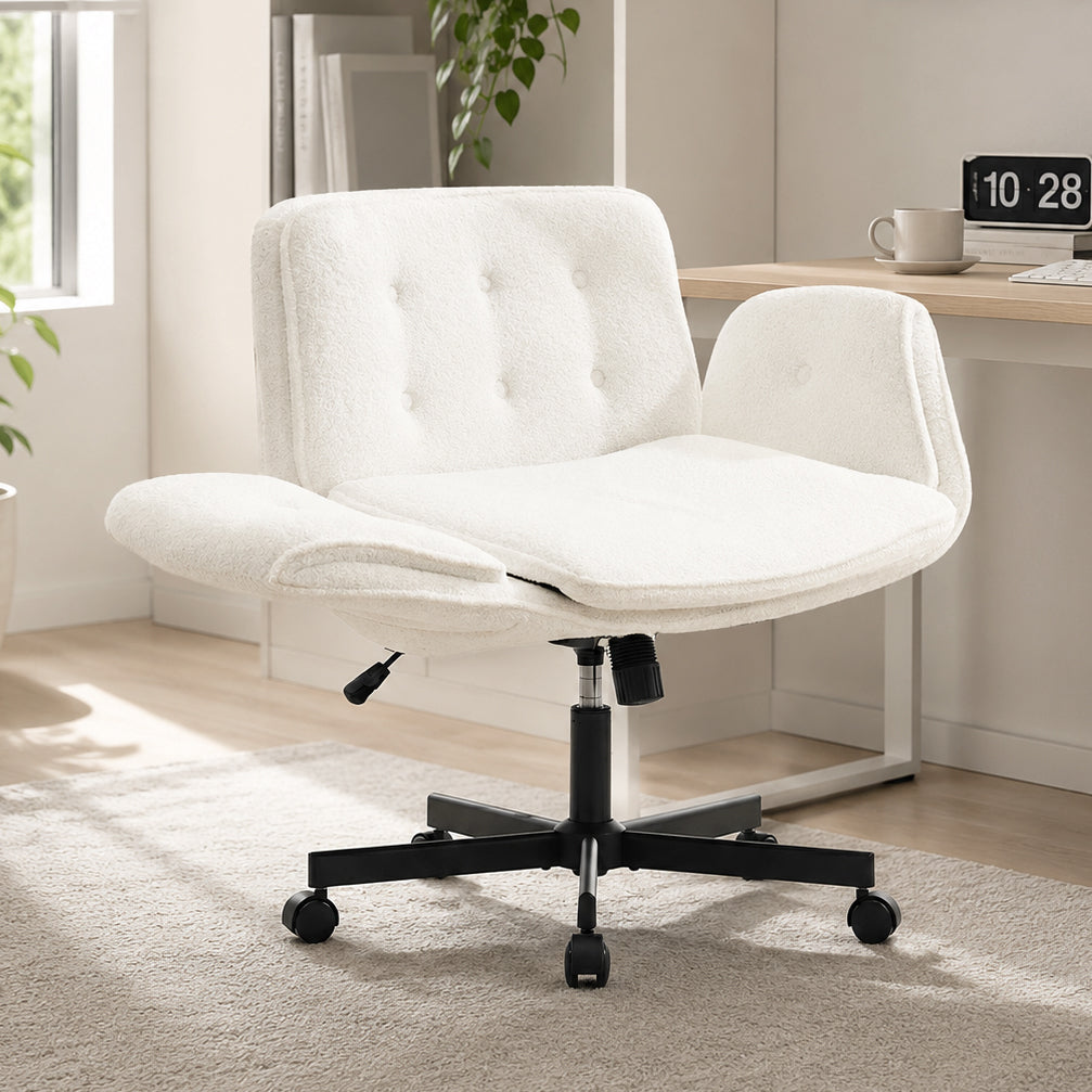 Cross-Legged Swivel Office Chair with Armrests – Cream White – Space ...