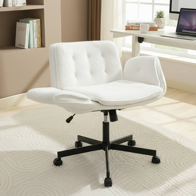 Cross-Legged Swivel Office Chair with Armrests – Cream White