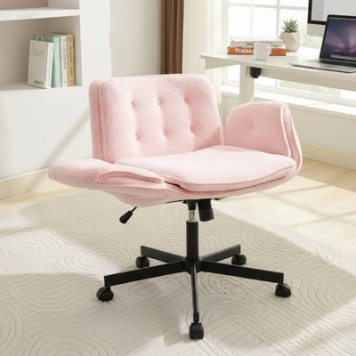 Cross-Legged Swivel Office Chair with Armrests  – Pink