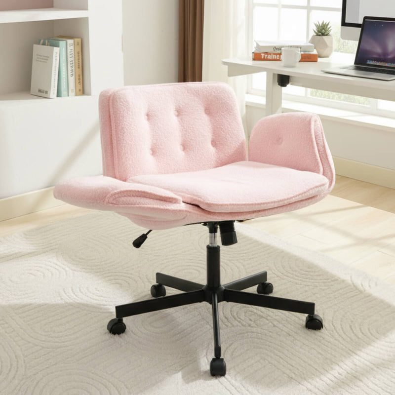 Cross-Legged Swivel Office Chair with Armrests  – Pink
