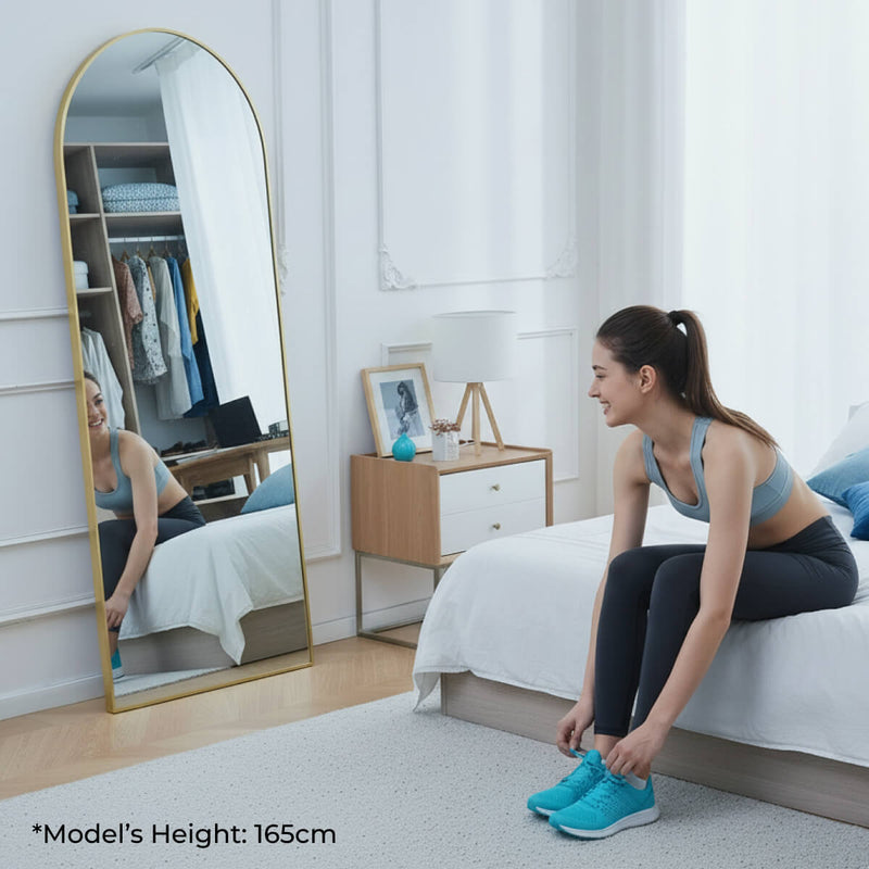 Selena Metal Arched Full Length Wall Mirror - Gold