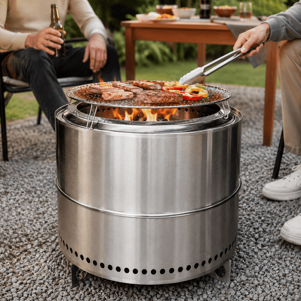 Steel Smokeless Fire Pit & BBQ Grill Set