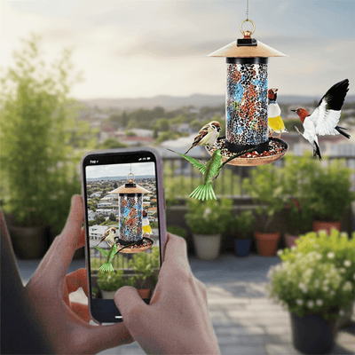Solar Mosaic Hanging Bird Feeder Lantern