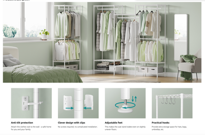 Heavy Duty Open Wardrobe Metal Coat Rack - White