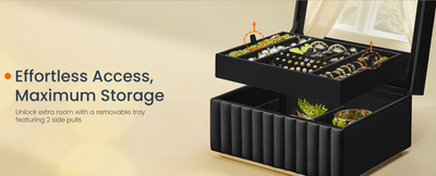 Jewellery Box with Mirror 2-Tier - Black