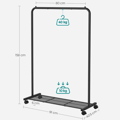 Single Rail Designer Metal Garment Rack Industrial Style - Black