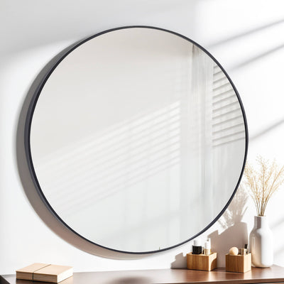 Stella Round Metal Framed Wall Mirror 80cm x 80cm - Black