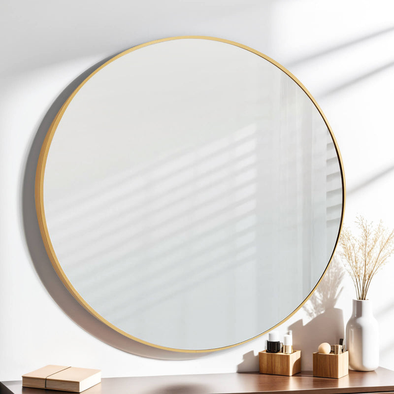 Stella Round Metal Framed Wall Mirror 80cm x 80cm - Gold