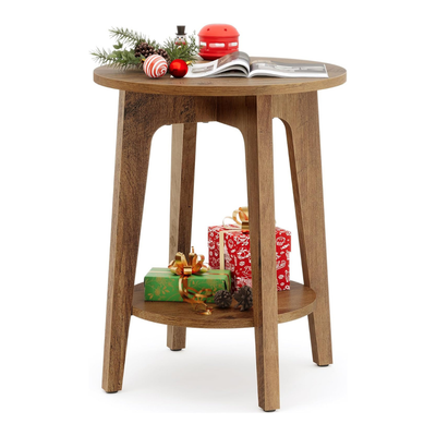 Karla Side Table With Lower Shelf - Rustic Walnut